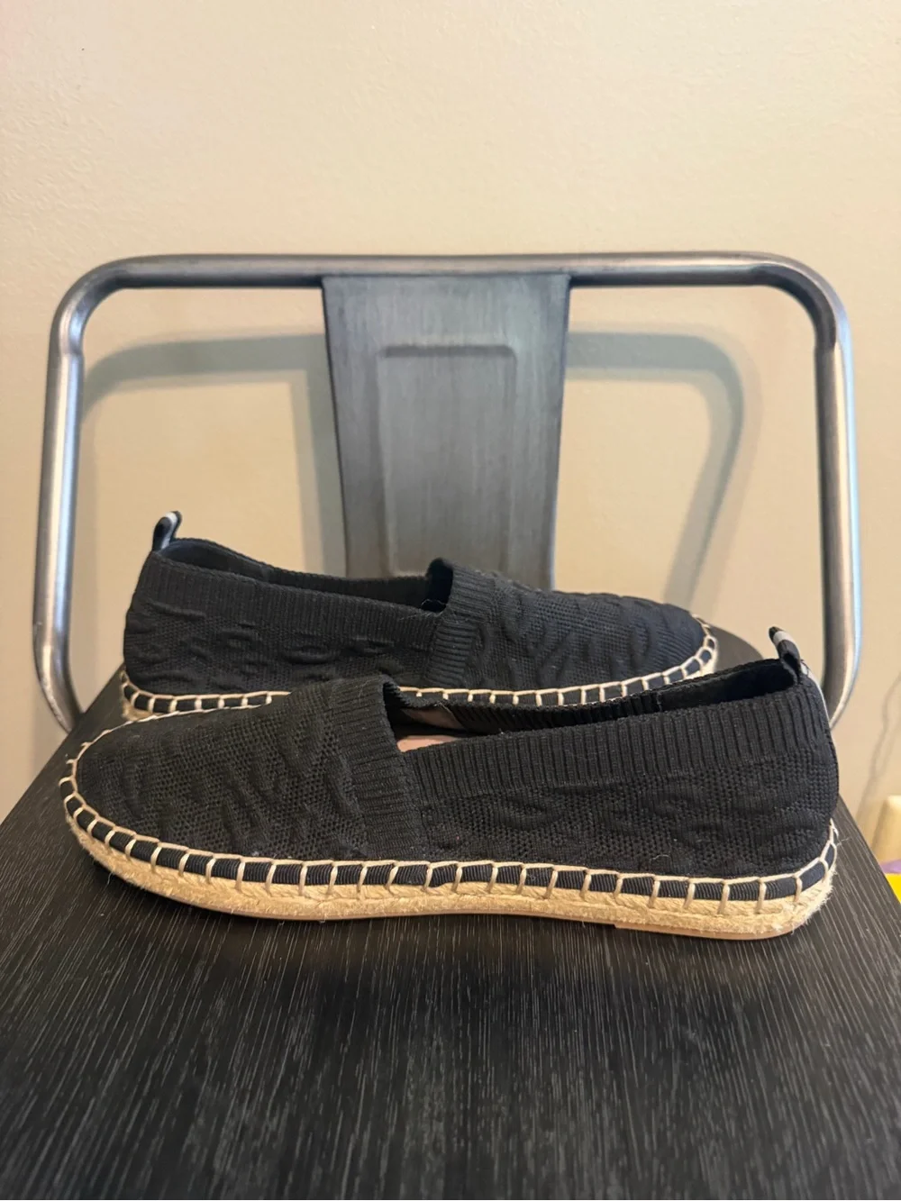 Deltan Black Knit Espadrille Flats Size 6.5